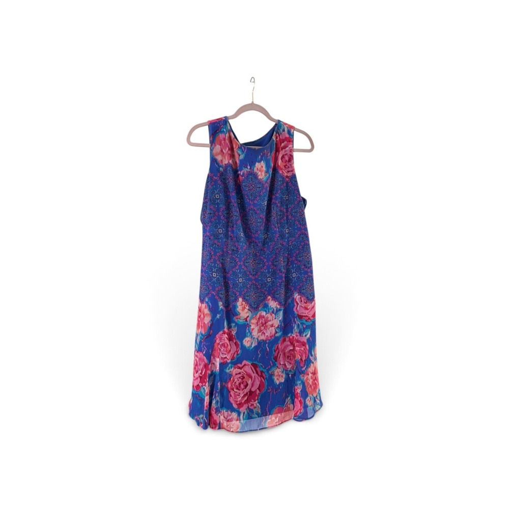 Isaac Mizrahi Live Womens 18W Blue Pink Floral Mandala Fit & Flare Lined Dress